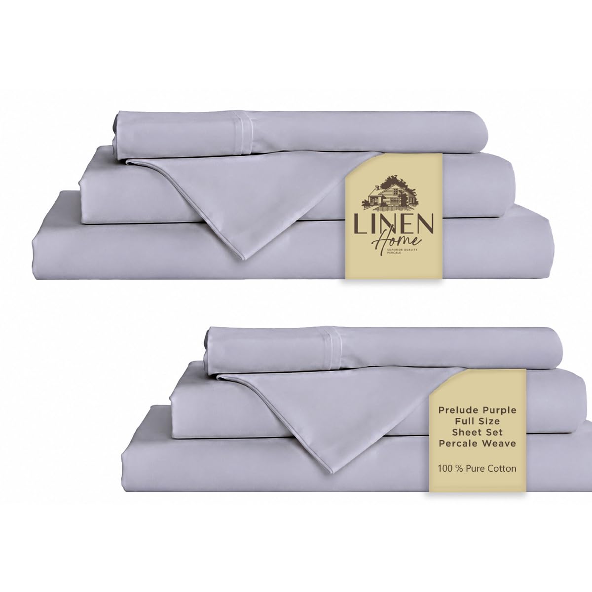 Linen Home 2-Pack Full Sheet Set, 100% Cotton Percale Bedding, 8-Piece Value Bundle, Deep Pocket Cooling Bedsheets for Hot Sleepers, Breathable &amp; Crisp Hotel Quality, Long-Staple Cotton Prelude Purple
