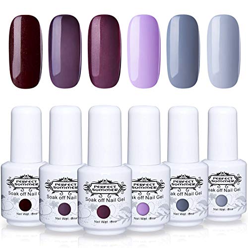 Perfect Summer Gel Nail Polish Kit - 6 Colors Gel Varnish Soak Off UV LED Manicure Home Gel Manicure Nail Art System 8ML 117