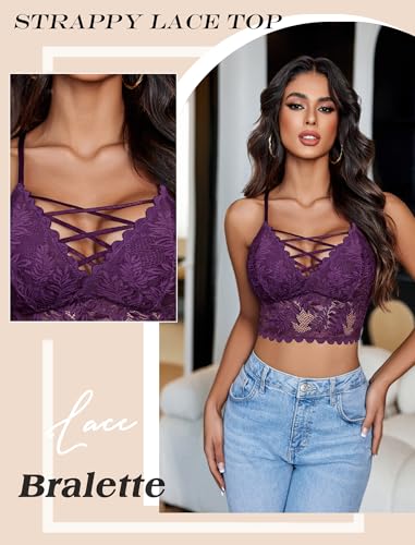 Image of Avidlove Bralettes for Women V Neck Lace Camisole Y2K Tank Top Strappy Cami Unpadded Bra Lingerie Crop Tops Outfits