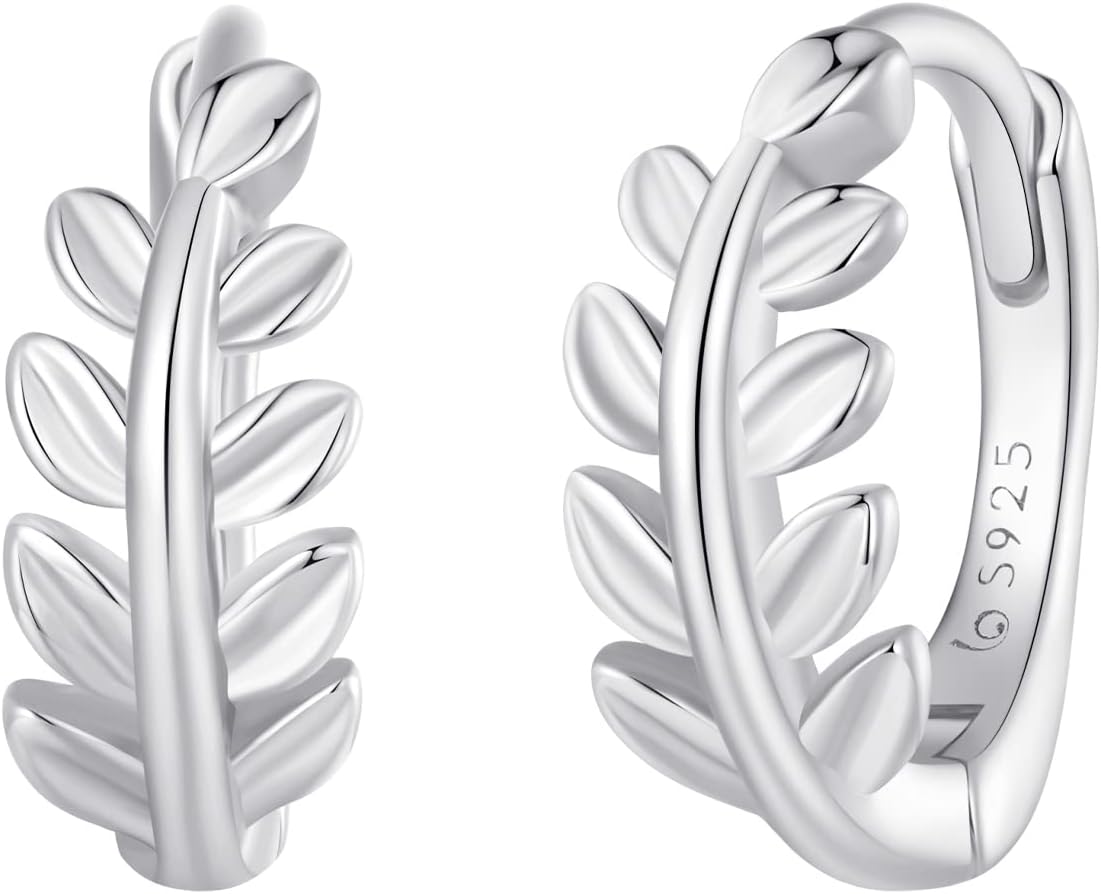 Small Hoop Earrings for Women Gold Plated 925 Sterling Silve Leaf Huggie Hoop Earrings with Cubic Zirconia Hypoallergenic Lightweight Hoop Earrings Jewelry Gifts