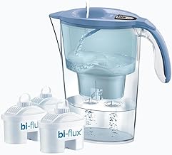 LAICA Stream Line Water Filter Jug & 3 bi-flux Water Filter Cartridges Blue 2.3L - Digital Timer, Easy Fill Design, BPA Free, Dishwasher Safe - Preserves Minerals, Removes Impurities - Made in Italy