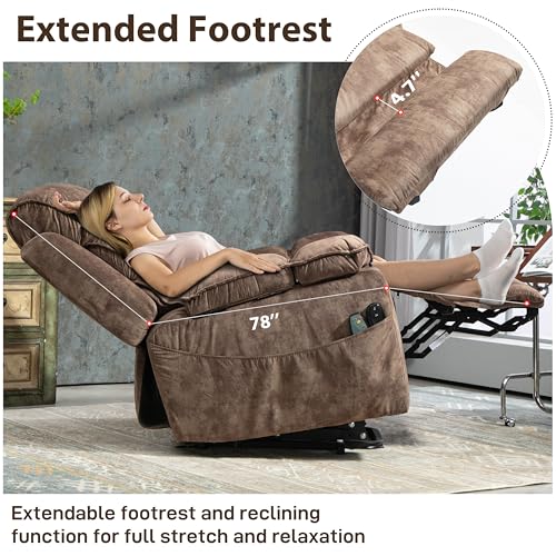 27in Extra Wide Power Lift Recliner Chair for Big Tall with Extended Footrest Heat Massage, Oversized Electric Lift Recliner Chairs for Adults Elderly Seniors, Arm Storage & Cup Holders