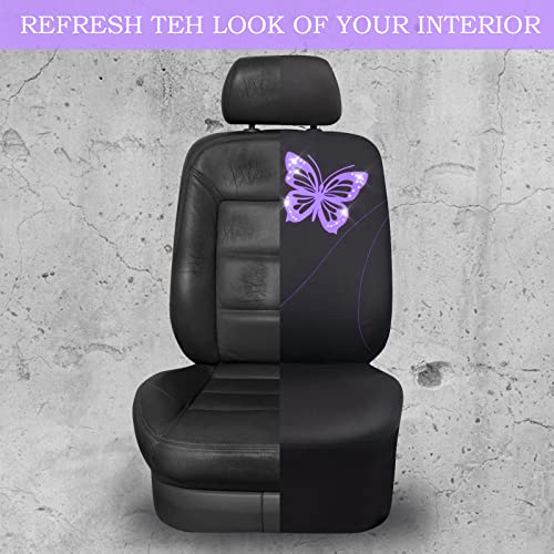 Car-Grand Universal Bling Butterfly Car Seat Covers, Cute Purple Butterfly Seat Covers Full Set With Airbag Compatible Fit Sedans,Cars,Vans,Suitable For Women & Girly (Black And Purple) #TOP5