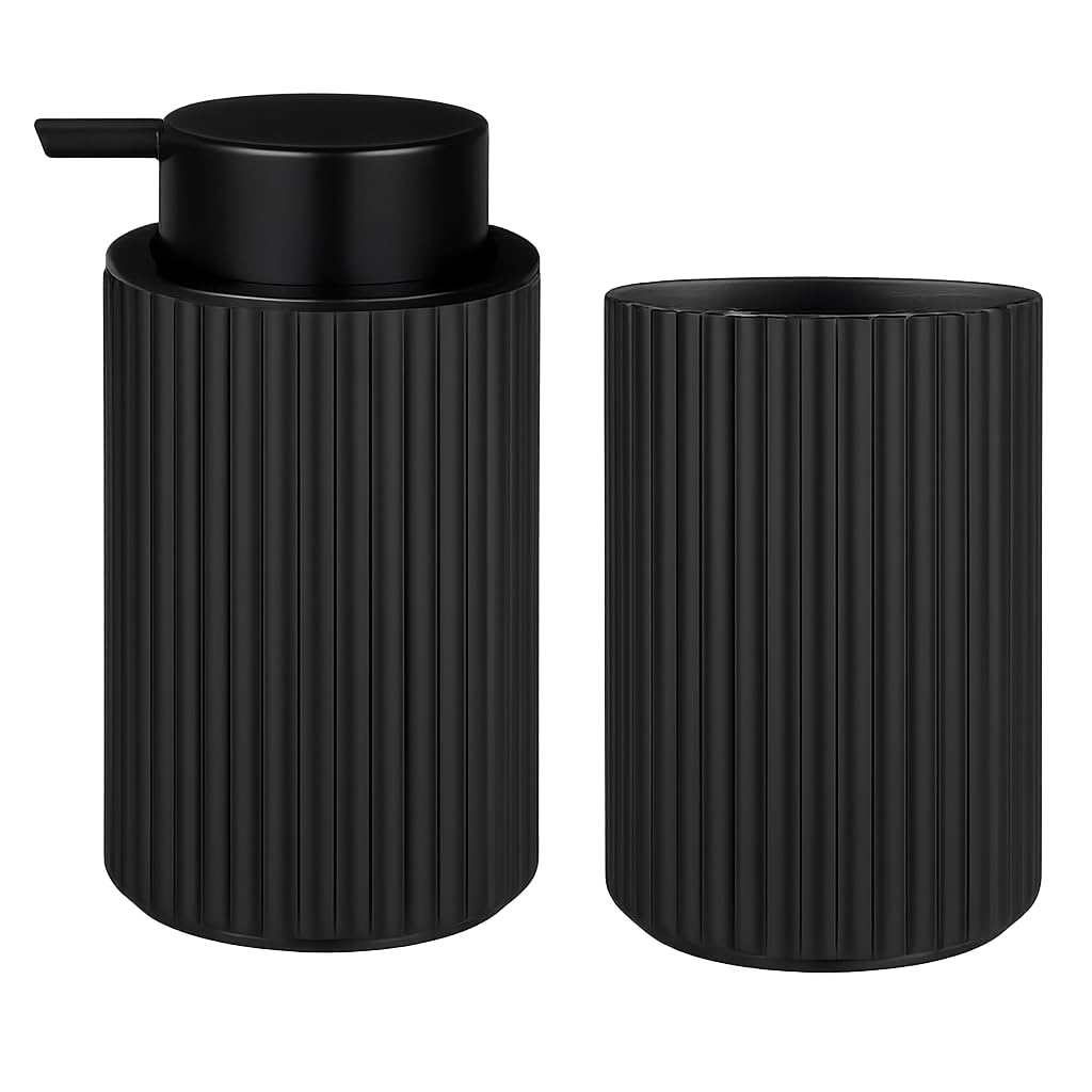 Juego dispensador jabon baƱo y Vaso, dispensador de jabón y portacepillos para baƱo Moderno 300ml, Accesorios Cocina y baƱo, jabón lĆquido y Gel Recargable, Botella de jabón