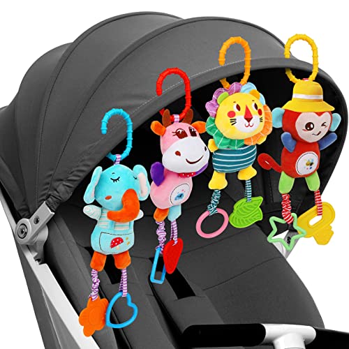 Baby Toys For 3 6 9 To 12 Months, Infant Toys Soft Hanging Rattle Crinkle Sensory Learning Toys Newborn Stroller Car Seat Crib Toys Plush Animal Rattle Toys With Teether For Baby Boys Girls #TOP4