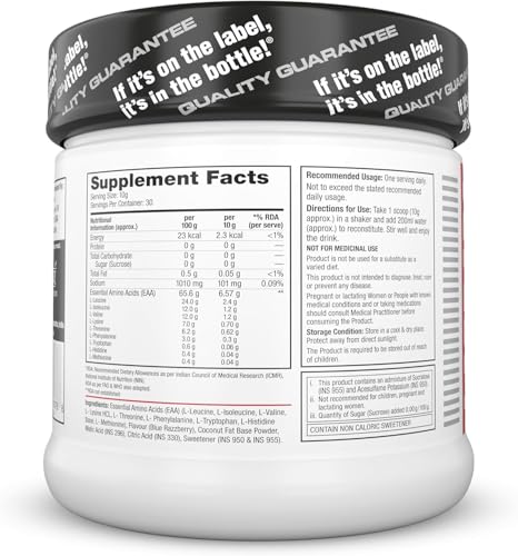 Image of Labrada EAA POWER Essential Amino Acid Complex Powder (6.57g EAAs, Muscle Building, Vegan, 30 Servings) - 0.66 lbs (Pack of 300g) (Blue Razzberry)