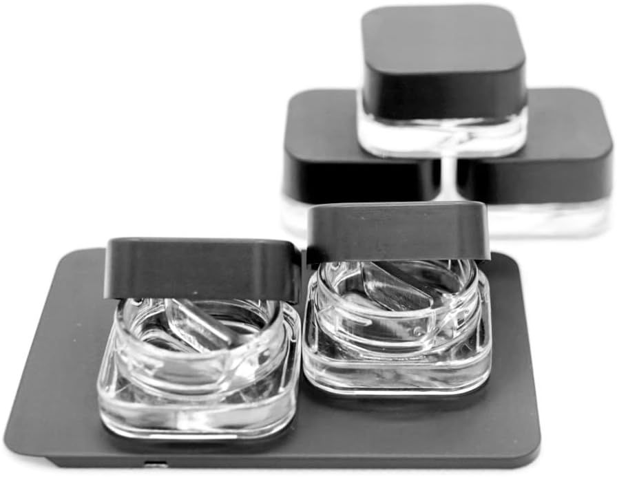 60 Pack | 7ml Square Jar w/Dual Compartments (3.5ml each compartment) | Cube Jar Glass Container (Black-Lid)