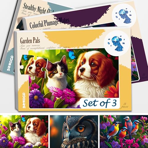 QUOKKA Puzzle Adulti con Alzheimer – 3x13 Pezzi Grandi Dimensioni Puzzle per Anziani con Demenza – Giochi di Memoria per Anziani con Uccelli Cani e Gatti – Giochi Stimolazione Cognitiva per Alzheimer