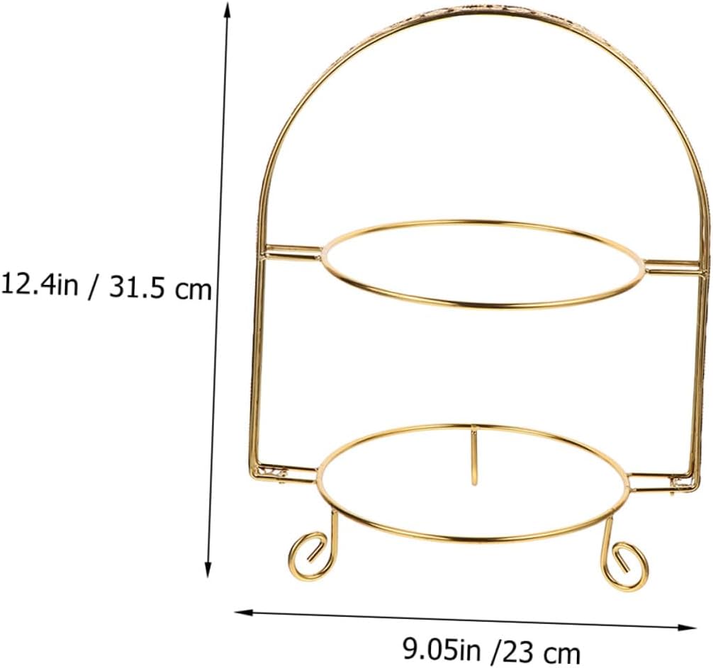 Creative Double Layer Dessert Display Stand Elegant Iron Art Cake Rack with Plates Gold Tiered Fruit and Cupcake Tray for Parties Weddings and Bakery Showcases