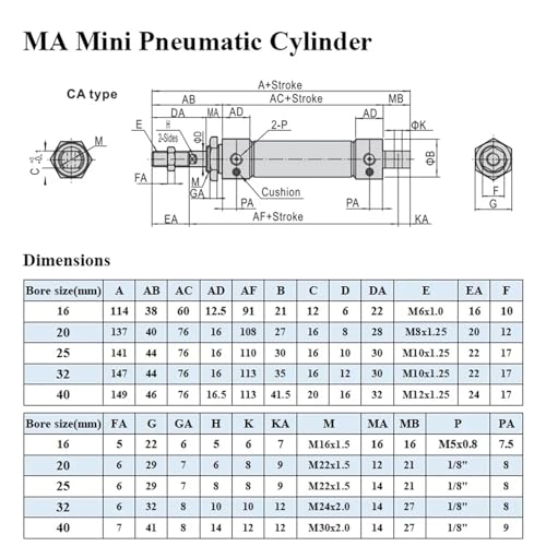 Vérin pneumatique double effet MA40 course 250mm pour guidage de précision - 7