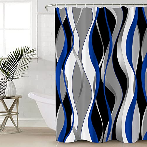 Idowmat Shower Curtain Microfiber Waterproof Fabric Shower Curtain Set With Hooks Gradient Abstract Lines Blue Gray Shower Curtains For Bathroom Showers, Stalls And Bathtubs, 72X72 Inch #TOP3