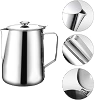 Vista 9 de Luxshiny Jarra de espuma de leche de 20 onzas, acero inoxidable, 20.3 fl oz, taza de espuma de café, jarra de leche, taza de café utilizada