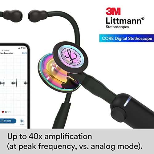 3M™ Littmann® Core Digital Stethoscope, 8570, High Polish Rainbow Chestpiece, Black Tube, Black Stem And Headset, 27 Inch #TOP2