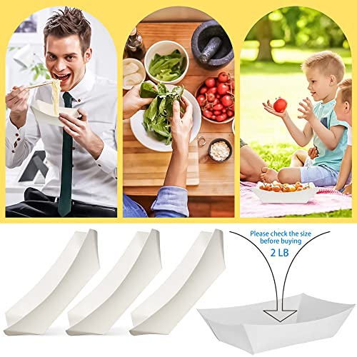 Motbach 100 Pack 2Lb Kraft Paper Food Trays, Waterproof Heavy-Duty Paper Food Boats Disposable Serving Baskets Trays For Fries Sandwiches Burgers Hot Dogs Taco Bbq Popcorn Picnic Wedding Party (White) #TOP5
