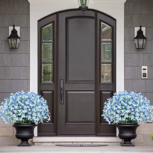 12 Bundles Artificial Flowers For Outdoors Daffodils Fake Flowers Plants Uv Resistant Faux Greenery Plastic Shrubs For Spring Summer Garden Porch Window Box Wedding Home Decor, Blue #TOP4