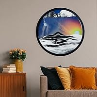 Tableau De Sable Dynamique 3D – Verre Rond 44 Cm, Paysage Changeant, Cadre Bois Massif, Déco Anti-stress