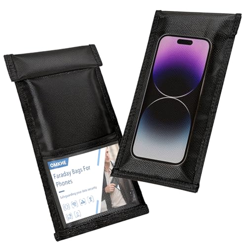 OMKHE Faraday Bags for Phones, 2 Pack Go Dark Faraday Bags, Magnetic Closure Emf Blocker for Cell Phone Case Signal Blocking Pouch,Military Grade Waterproof Anti-Theft Protection,Anti-Tracking