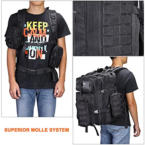 Prospo 40L Military Tactical Shoulder Backpack Assault Survival Molle Bag Pack Fishing Backpack For Tackle Storage (Black) #TOP5