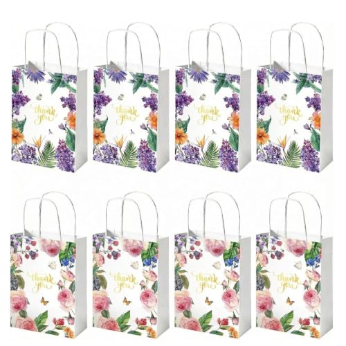 VGOODALL 24 Pack Thank You Gift Bags 5.5x8x2.8 Inch Small Return Gift Bags with Handles Floral Design for Business Baby Showers Weddings Boutique