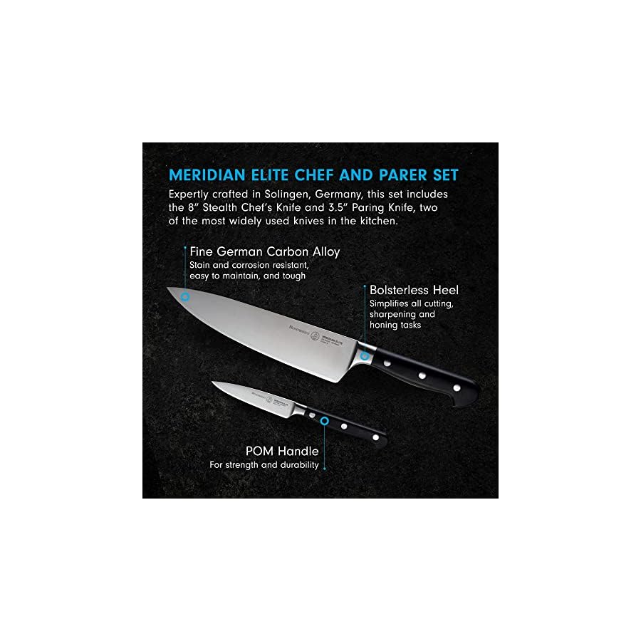 Messermeister Meridian Elite Chef & Parer Set - Includes 8" Stealth Chef's Knife & 3.5" Paring Knife - Rust Resistant & Easy to Maintain