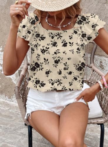 Image of Falechay Womens Bow Tie Back Tops Round Neck Ruffle Short Sleeve Shirts Cute Babydoll Chiffon Tee Women Summer Trendy Tunic