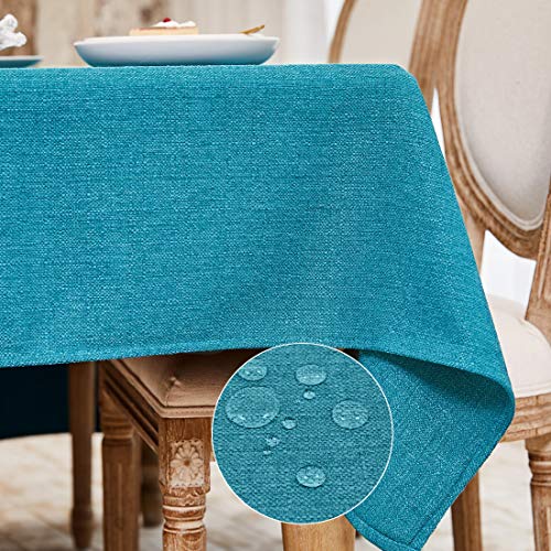 Tischdecke Abwaschbar Lakeblau 140 x 240 cm Leinenoptik Wasserdicht – Ansicht 1