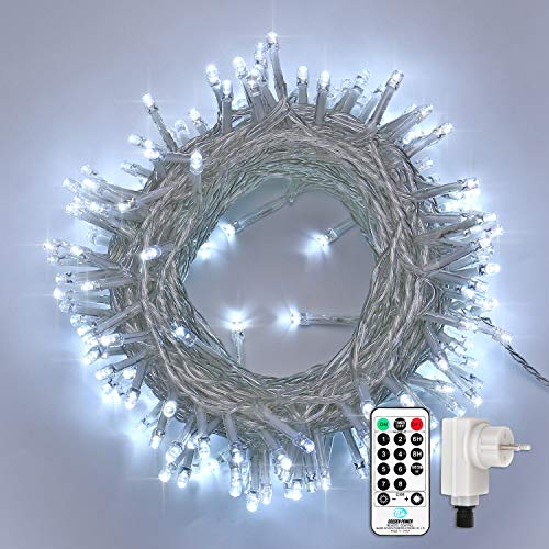 Qedertek Catena Luminosa, Cavo trasparente, Luci Stringa 23 Metri 200 LED, Addobbi Natalizi per Albero di Natale, Luce Natalizie per Decorazione Interno (Bianca Fredda)