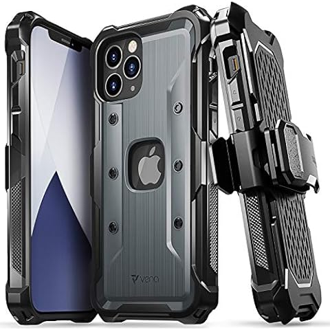 VENA vArmor Rugged Case Compatible with Apple iPhone 12 / iPhone 12 Pro (6.1"-inch), (Military Grade Drop Protection) Heavy Duty Holster Belt Clip Cover with Kickstand - Space Gray Cover