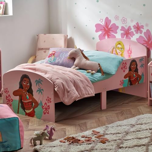 Disney Princess Lit pour enfants : construction robuste en bois d’ingénierie, côtés protégés, lattes en bois, convient aux matelas de 140 cm x 70 cm...