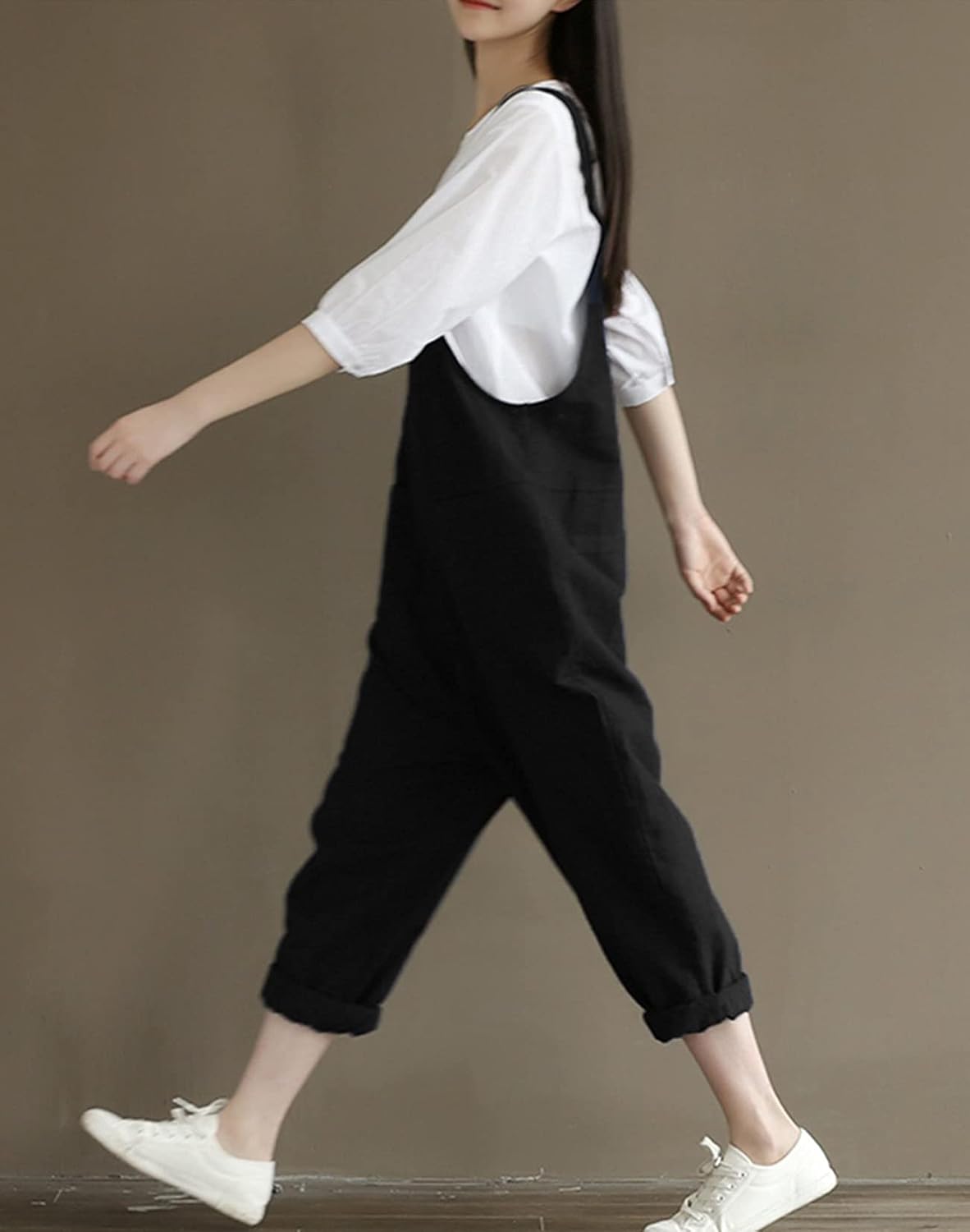 Condition photo showing As Is for aedvoouer women's jumpsuits overalls plus size wide leg loose cotton linen baggy bib pants 4x-large b-black
