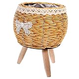 Yardwe Imitación De Bambú Triangular Pata De Madera Maceta Cesta Verde Cesta Redonda Plantas Decorativas Maceta con Soporte Maceta De Ratán Soporte Cesta De Maceta Tejida Maceta Simple