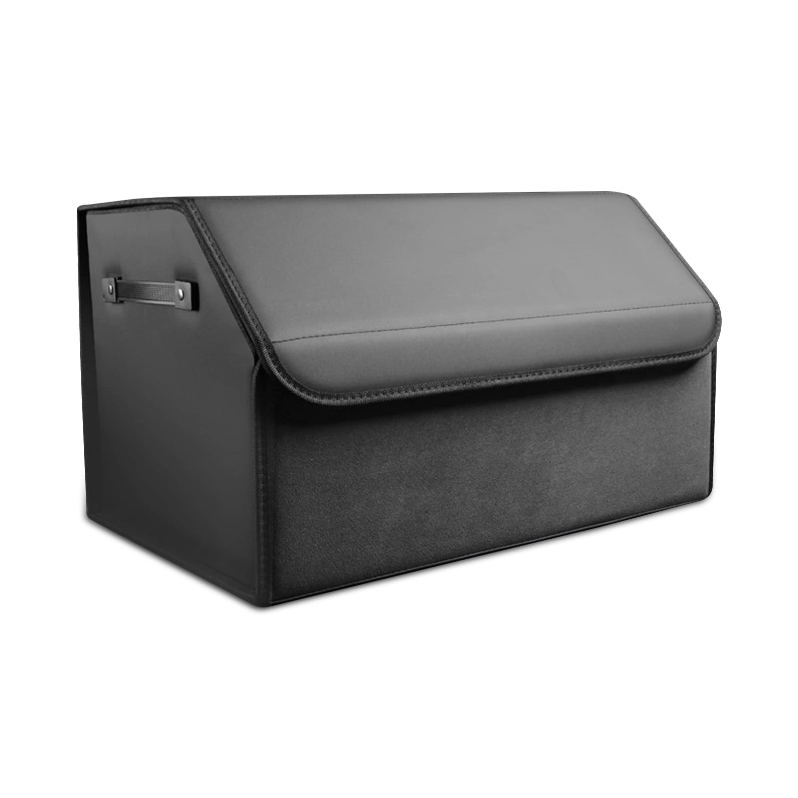 Ergocar Zusammenklappbarer Kofferraum Organizer, PU-Leder und Wildleder Aufbewahrungsbox für Autozubehör, Autotasche Auto Kofferraum Box mit Deckel und Griffe, Autozubehör Innenraum