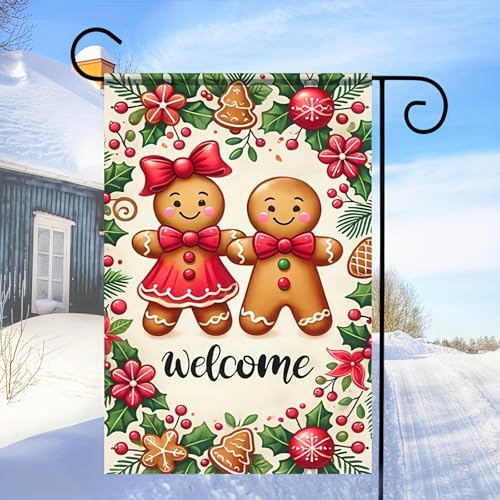 Image of BlissYard Christmas Gingerbread Couple Garden Flag 12x18 Inch Polyester | Double sided polyester, Christmas gingerbread couple holly cookies design, gingerbread decor for porch and yard