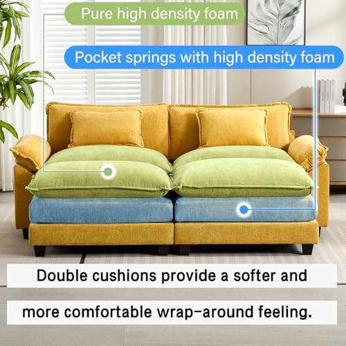 Image of Oprisen 86 inch Modular Sectional Sofa, Comfy Cloud Couch Sectional Sofa with Ottoman, Chenille Sofa Sleeper Deep Seat Sofa with Throw Pillows for Living Room (Yellow)