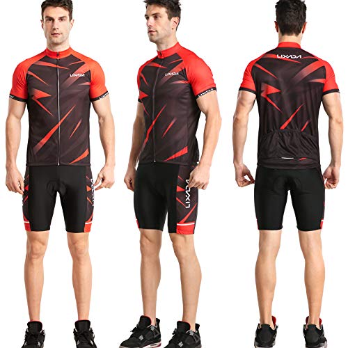 Qican Camisa de ciclismo masculina de manga curta respirável para bicicleta e shorts acolchoados MTB