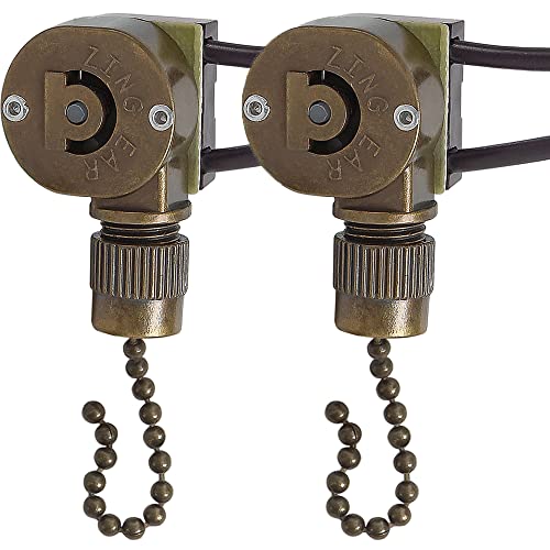 Image of Ceiling Fan Light Switch Metal Zing Ear ZE-109M,Two-Wire ON-Off Pull Chain Switch, Compatible with Hunter Ceiling Fan Light (Bronze)2 Pcs