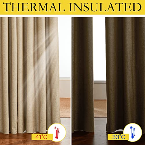 Image of NICETOWN Camel Extra Wide 100% Blackout Linen Curtain for Sliding Door