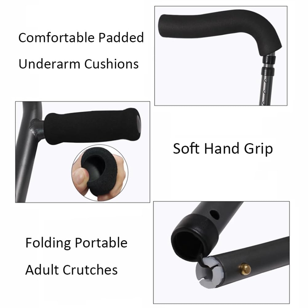 Muletas Plegables Ajustables, muletas axilares con diseño ergonómico de Moda y Asas cómodas, Plegables para Viajes y Almacenamiento