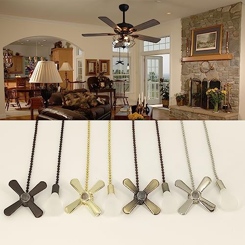 Image of EIFHYT 12 inch Ceiling Fan Pull Chain with Decorative 3 mm Frosted Light Bulb and Fan Cord Extender Chains for Mounted Ceiling Fans and Light Fixtures (Matte Black)