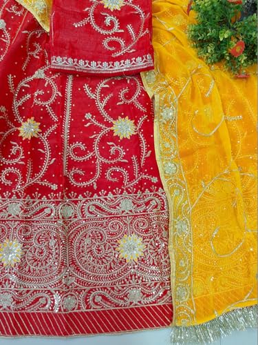 Image of Heavy Embroidery Work Semi Stitched Shimmer Silk Designer Rajputi Poshak For Women Rajasthani Lehenga Choli