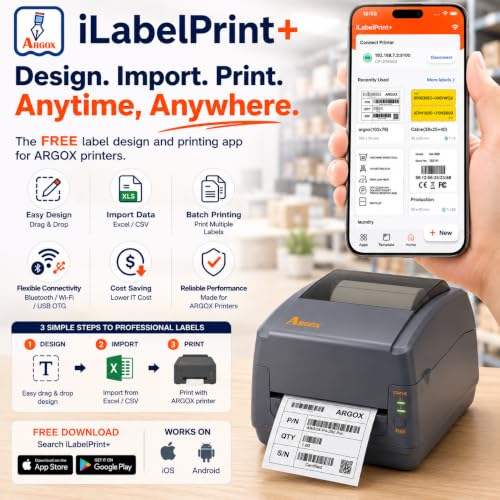 Image of ARGOX P4-350 Pro 300 dpi Commercial Desktop Label Printer, 4x6 Shipping Label Printer, Barcode Printer, Ethernet Network Label Printer, Thermal Transfer, ZPL /EPL /DPL Compatible for Warehouse Logistics