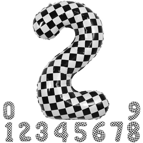 Image of TONIFUL 40 Inch Large Checkered Number 2 Balloon 2nd Birthday Decorations