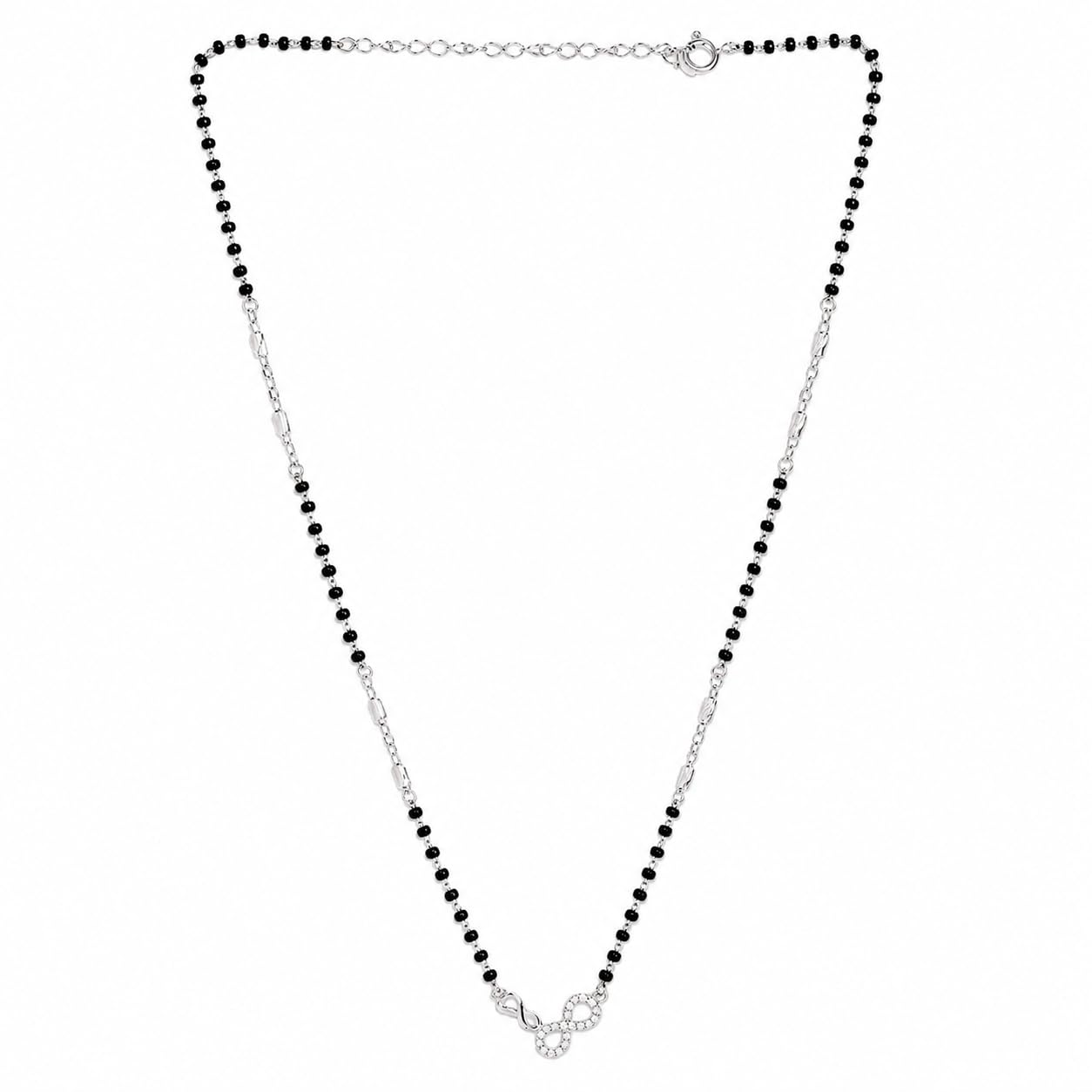 925 Sterling Silver Infinity Love Loop Mangalsutra for Women | Rhodium-Plated Silver Chain with Black Beads & Zircon Pendant with Sparkling Crystal Detailing | Modern Traditional Necklace-image-14