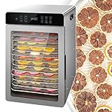XEEAOFE Controles de Temperatura Ajustables 12 Bandejas Acero Inoxidable, Deshidratador de Secado Rápido 800W, Jerky, Hierbas, Fruta, Verduras, Snacks Secos, Acero Inoxidable 220V