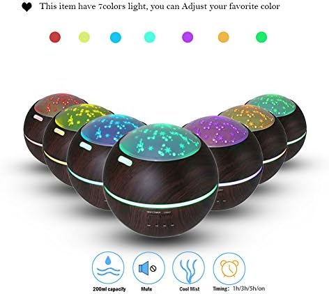 World Power Oil Diffuser Aromatherapy Machine USB Portable Humidifier Essential Oil Diffuser with 7 Color Light Changing and 4 Timer Settings for Office Bedroom Baby Room --Black Wood Grain