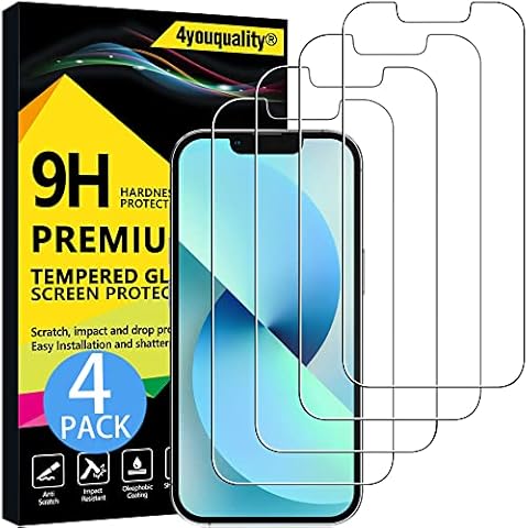 4youquality [4-Pack Screen Protector for iPhone 13 Mini (5.4-Inch), Tempered Glass Film, [LifetimeWarranty][Anti-Shatter][Anti-Scratch][Impact-Protection] Cover