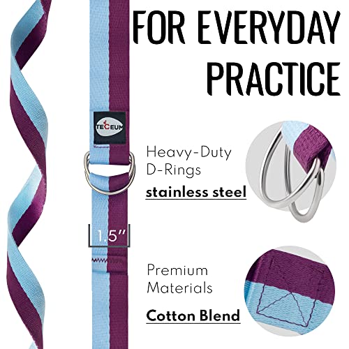 [Spring 2023] Teceum Yoga Strap – Cotton – 6 Ft 8 Ft 10 Ft (15+ Colors) – Adjustable Non-Slip Belt For Daily Yoga, Pilates, Stretching, Physical Therapy, Fitness & Home Workout – For All Levels #TOP2