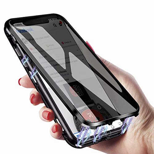 KMXDD Anti-Spy Anti-Peeping iPhone Xr 360Â° Full Body Case,Clear Double Sided Tempered Glass [Magnetic Adsorption] Metal Bumper Protection Privacy Cover for iPhoneXR (Red, iPhoneXR)