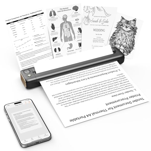 Rongta Portable Printer, Bluetooth Inkless Thermal Printer Wireless for Travel, Compatible with Android iOS Phone & Laptop, Supports 8.5' X 11' US Letter for Office, Home, Car, F81 (Gray)