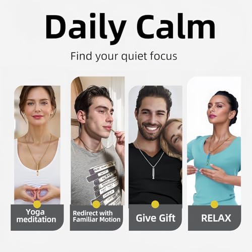 Adjustable Breathing Necklace to Stop Smoking,Anxiety Mindfulness Pendant- Stainless Steel Sensory Fidget Quit Vapingtools Jewelry for Focus & Calm, 3 Chain Lengths (23.6"/25.6"/27.5")3